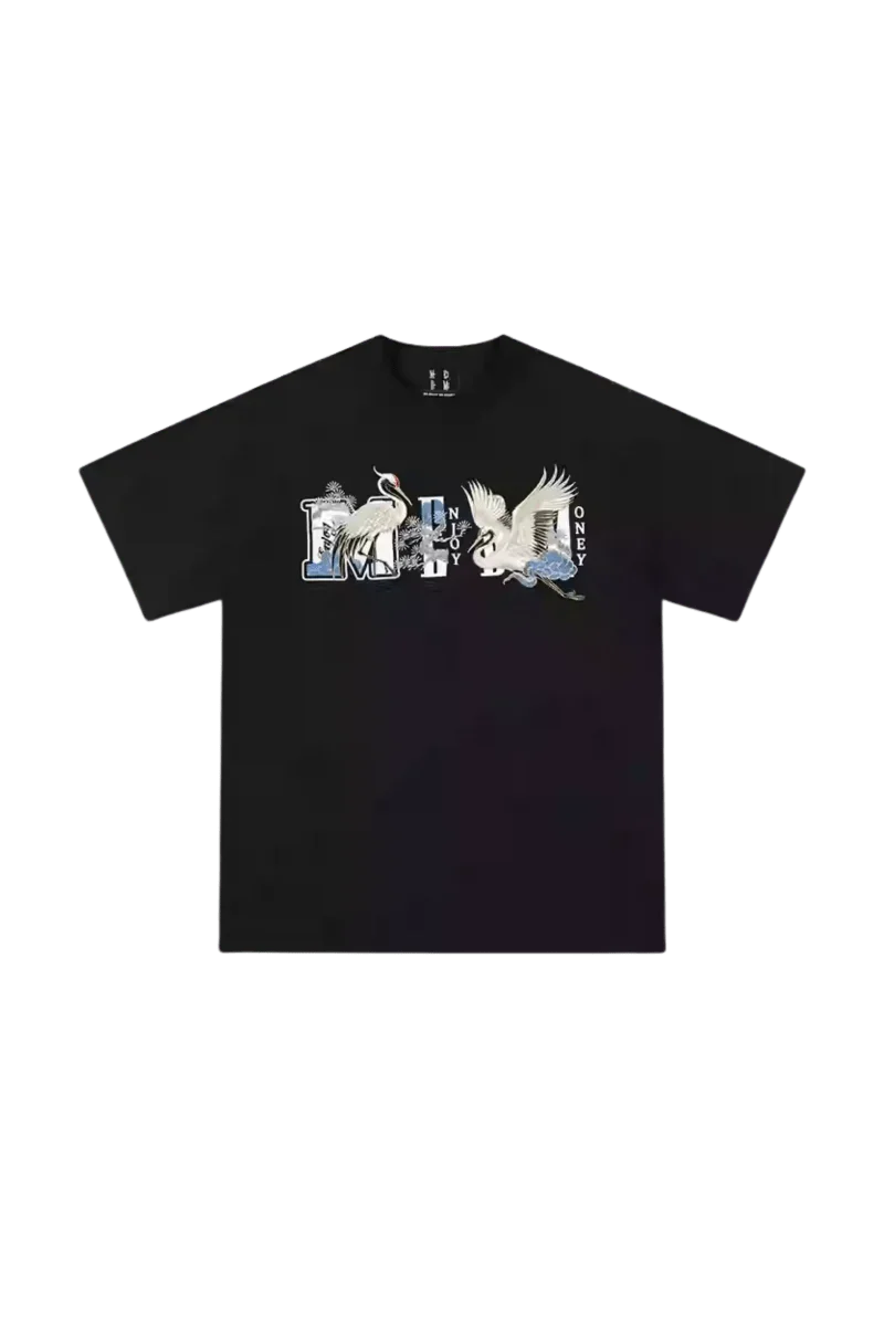 MEDM SS24 Phoenix Embroidery Tee featuring a striking design with embroidered graphics on a black shirt
