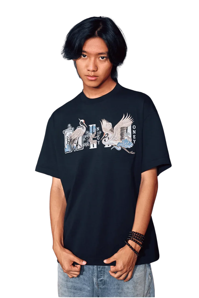 MEDM SS24 Phoenix Embroidery Tee in black featuring vibrant phoenix design and comfortable fit