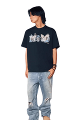 MEDM SS24 Phoenix Embroidery Tee in Black with Graphic Design and Relaxed Fit