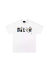 White MEDM SS24 Phoenix Embroidery Tee featuring vibrant graphics and a comfortable fit