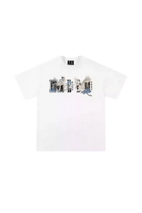 White MEDM SS24 Phoenix Embroidery Tee featuring vibrant graphics and a comfortable fit