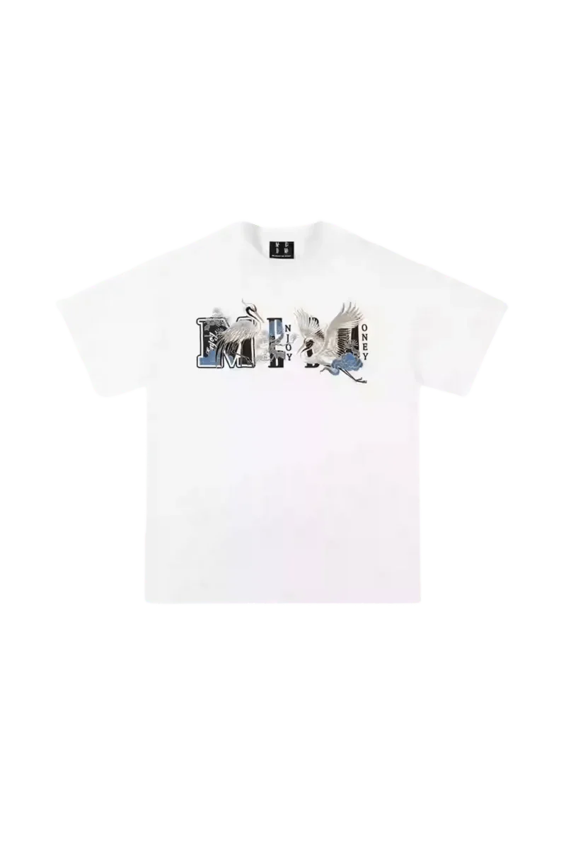 White MEDM SS24 Phoenix Embroidery Tee featuring vibrant graphics and a comfortable fit