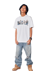 Unisex MEDM SS24 Phoenix Embroidery Tee in White with Unique Graphic Design