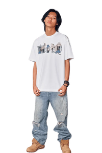 Unisex MEDM SS24 Phoenix Embroidery Tee in White with Unique Graphic Design
