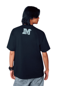 Black MEDM SS24 Phoenix Series Print Tee from Mr Enjoy Da Money featuring a stylish logo on the back