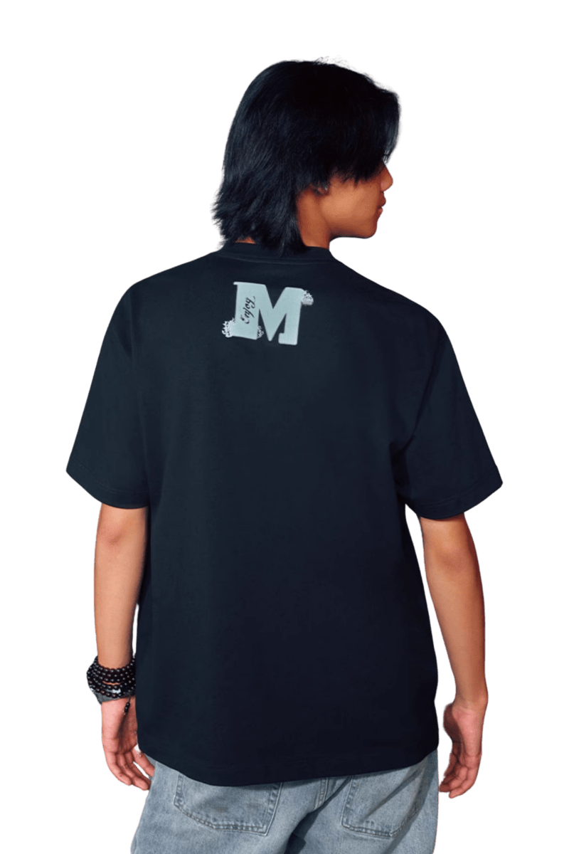 Black MEDM SS24 Phoenix Series Print Tee from Mr Enjoy Da Money featuring a stylish logo on the back