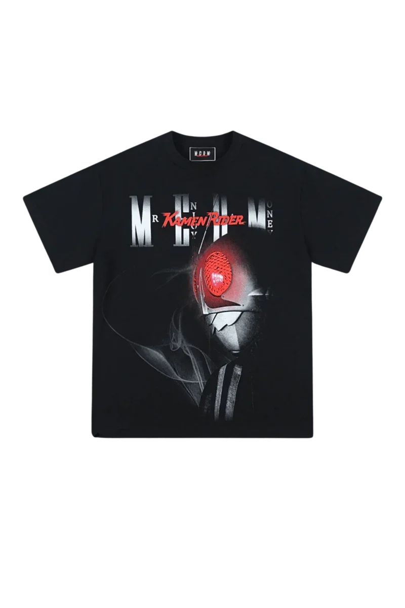 MEDM SS24 x Karmen Rider Tee in black featuring graphic print and bold design for stylish streetwear