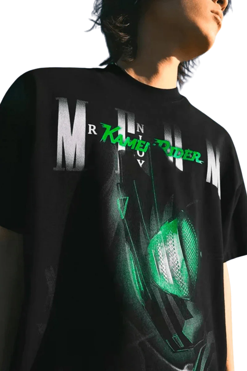 MEDM SS24 x Karmen Rider Tee in black featuring bold graphic design for streetwear enthusiasts