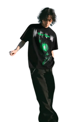 MEDM SS24 x Karmen Rider Tee in black featuring bold graphics on a relaxed fit shirt