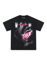 MEDM SS24 x Karmen Rider Tee featuring bold graphic design on a black background
