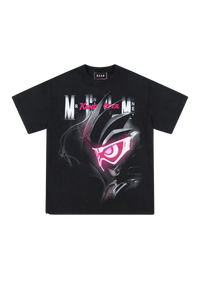 MEDM SS24 x Karmen Rider Tee featuring bold graphic design on a black background