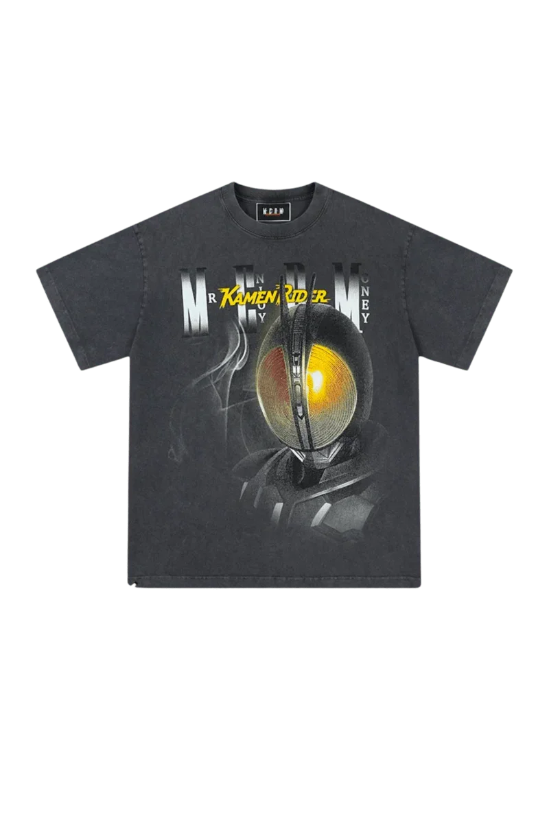 MEDM SS24 x Kamen Rider Tee featuring a bold graphic design on a black background