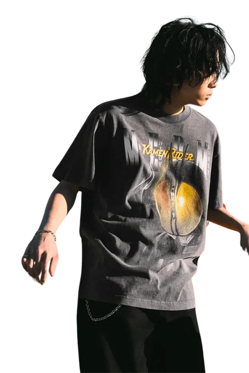 MEDM SS24 x Kamen Rider Tee featuring a unique graphic design on a relaxed fit shirt