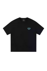 MEDM SS25 Basic Embroidery Tee in black with unique embroidery design on the front