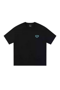 MEDM SS25 Basic Embroidery Tee in black with unique embroidery design on the front