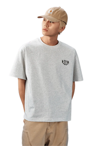 Stylish gray MEDM SS25 Basic Embroidery Tee featuring a minimalist logo for casual wear