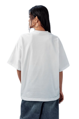 Back view of a casual white MEDM SS25 Basic Embroidery Tee, perfect for everyday wear