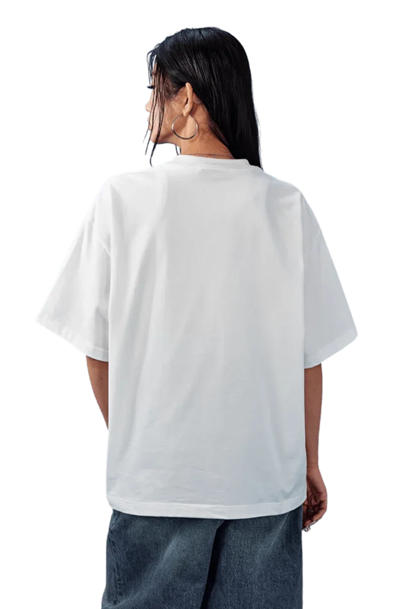 Back view of a casual white MEDM SS25 Basic Embroidery Tee, perfect for everyday wear