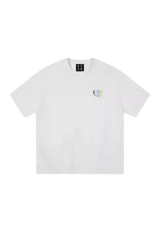 MEDM SS25 Basic Embroidery Tee in white with a small colorful logo on the chest