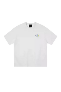 MEDM SS25 Basic Embroidery Tee in white with a small colorful logo on the chest