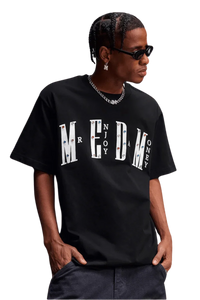 Stylish black MEDM SS25 Basic Gem Series Tee featuring unique logo design for casual wear