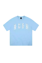 Light blue MEDM SS25 Basic Gem Series Tee featuring bold lettering for casual wear