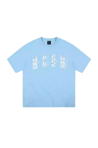 Light blue MEDM SS25 Basic Gem Series Tee featuring bold lettering for casual wear