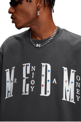 Stylish MEDM SS25 Basic Gem Series Tee featuring embellished lettering for a trendy look