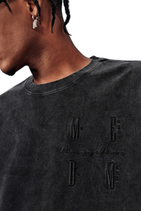 MEDM SS25 Basic Logo Washed Tee in black with embroidered logo detail on the front
