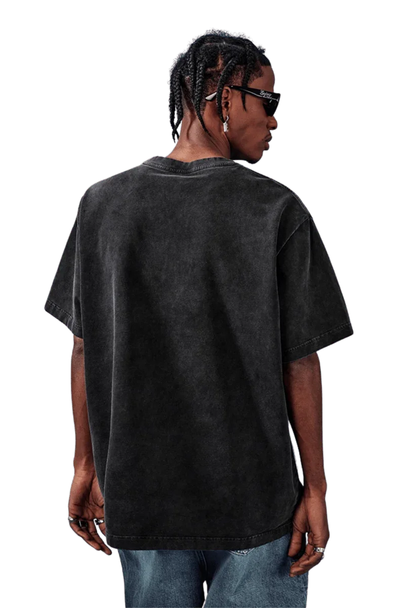 MEDM SS25 Basic Logo Washed Tee in black, designed for a relaxed fit and casual style