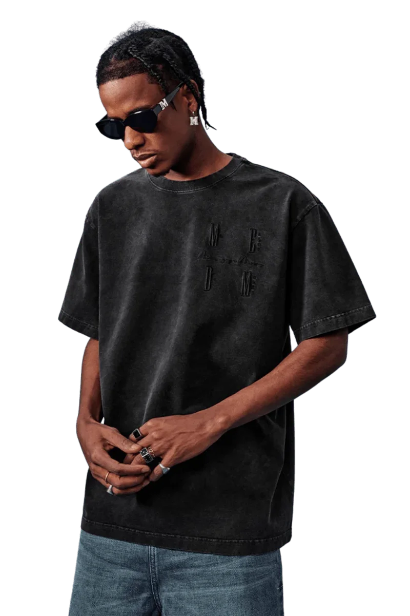Medm SS25 Basic Logo Washed Tee in black, featuring a relaxed fit and soft fabric for casual styling