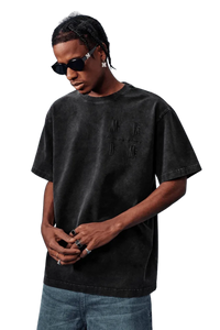 Medm SS25 Basic Logo Washed Tee in black, featuring a relaxed fit and soft fabric for casual styling
