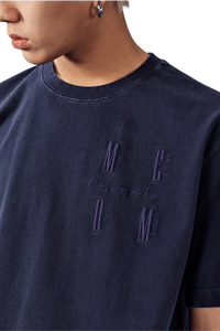 MEDM SS25 Basic Logo Washed Tee in navy featuring unique embroidered design for casual style