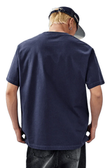 Back view of a navy MEDM SS25 Basic Logo Washed Tee for a casual and comfortable look