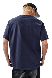 Back view of a navy MEDM SS25 Basic Logo Washed Tee for a casual and comfortable look
