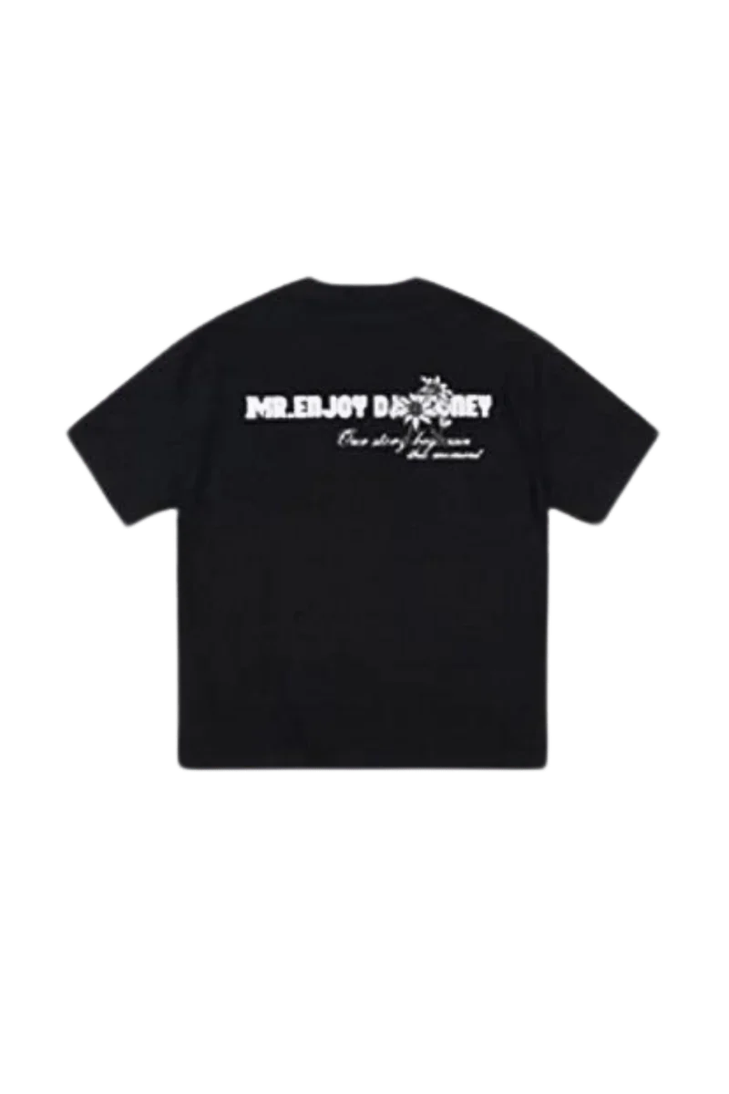 MEDM SS25 Big M Daisy Print Tee in black with stylish back print from Mr Enjoy Da Money