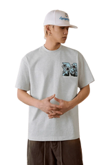 MEDM SS25 Big M Daisy Print Tee in Grey with Colorful Front Graphic for Casual Style