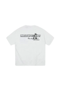 MEDM SS25 Big M Daisy Print Tee by Mr Enjoy Da Money in white with a graphic design on the back