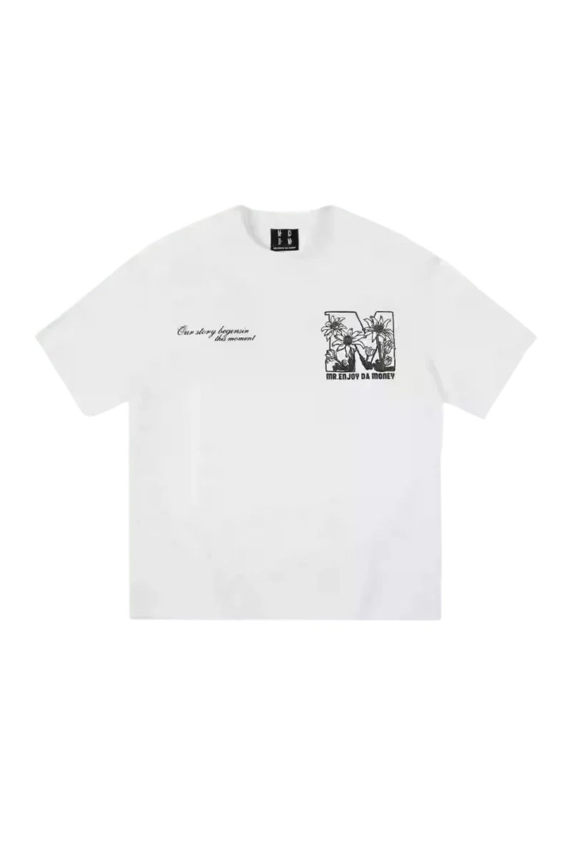 MEDM SS25 Big M Daisy Print Tee in white featuring unique graphic design and comfortable fit
