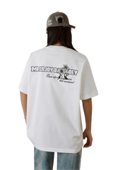 MEDM SS25 Big M Daisy Print Tee in white with graphic design on the back from Mr Enjoy Da Money