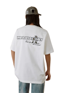 MEDM SS25 Big M Daisy Print Tee in white with graphic design on the back from Mr Enjoy Da Money