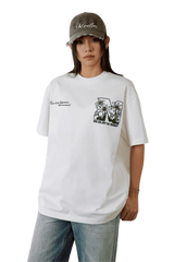 MEDM SS25 Big M Daisy Print Tee in White with Casual Fit and Graphic Design