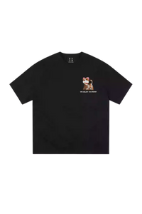 MEDM SS25 Cat Velcro Embroidery Tee in black with a playful cat graphic on the chest