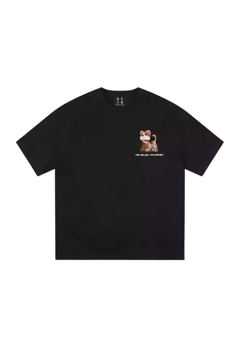 MEDM SS25 Cat Velcro Embroidery Tee in black with a playful cat graphic on the chest