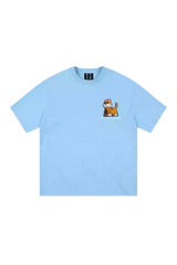 MEDM SS25 Cat Velcro Embroidery Tee in light blue with a playful cat design