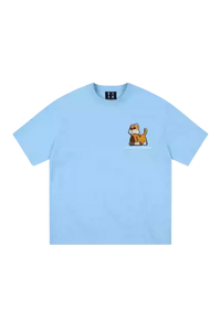 MEDM SS25 Cat Velcro Embroidery Tee in light blue with a playful cat design