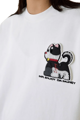MEDM SS25 Cat Velcro Embroidery Tee featuring a playful cat design on a white shirt