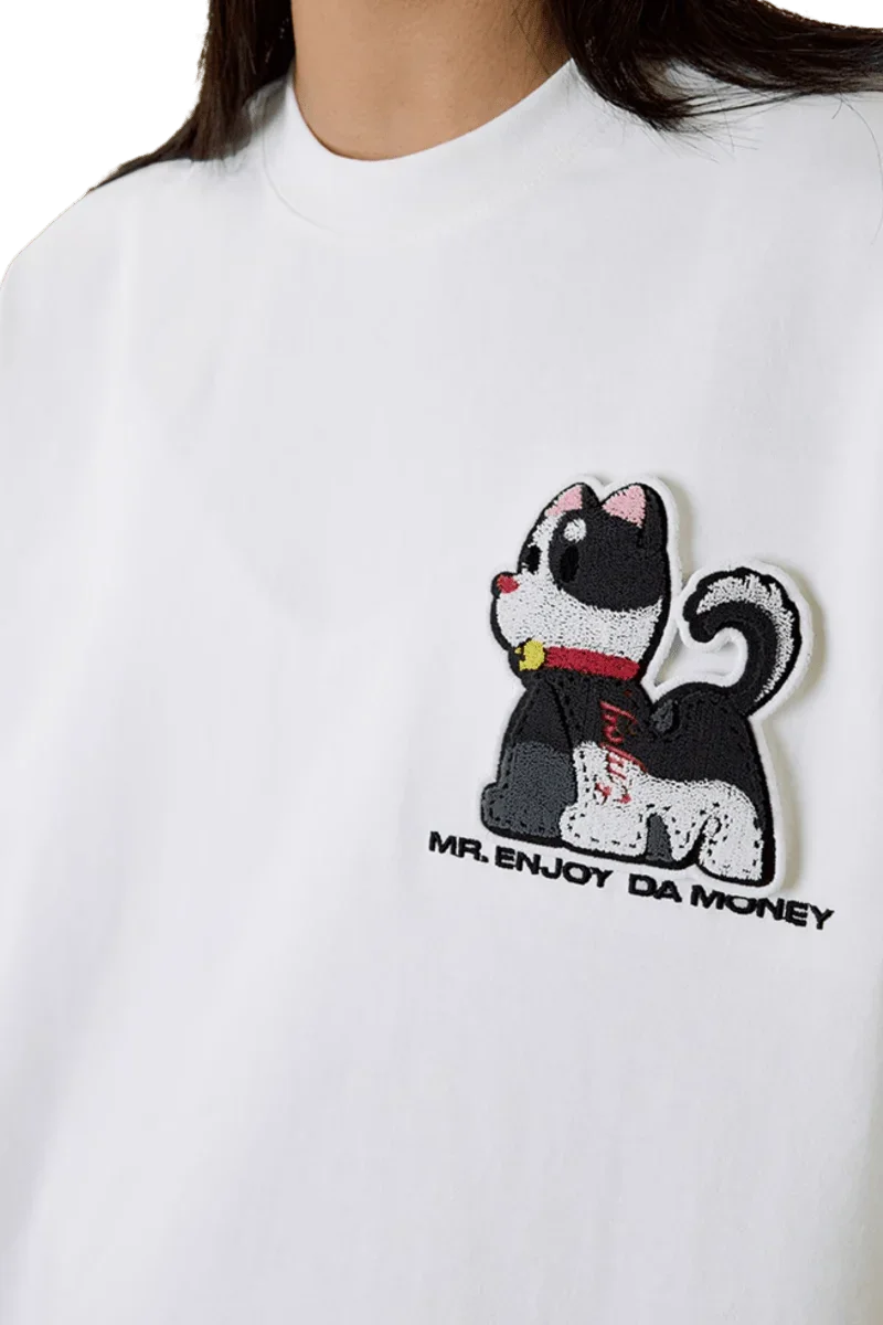 MEDM SS25 Cat Velcro Embroidery Tee featuring a playful cat design on a white shirt