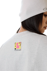 MEDM SS25 Cat Velcro Embroidery Tee in gray with vibrant back logo design for casual wear