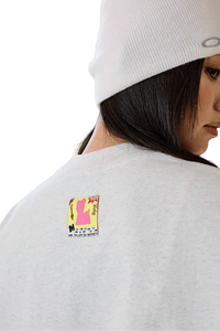 MEDM SS25 Cat Velcro Embroidery Tee in gray with vibrant back logo design for casual wear